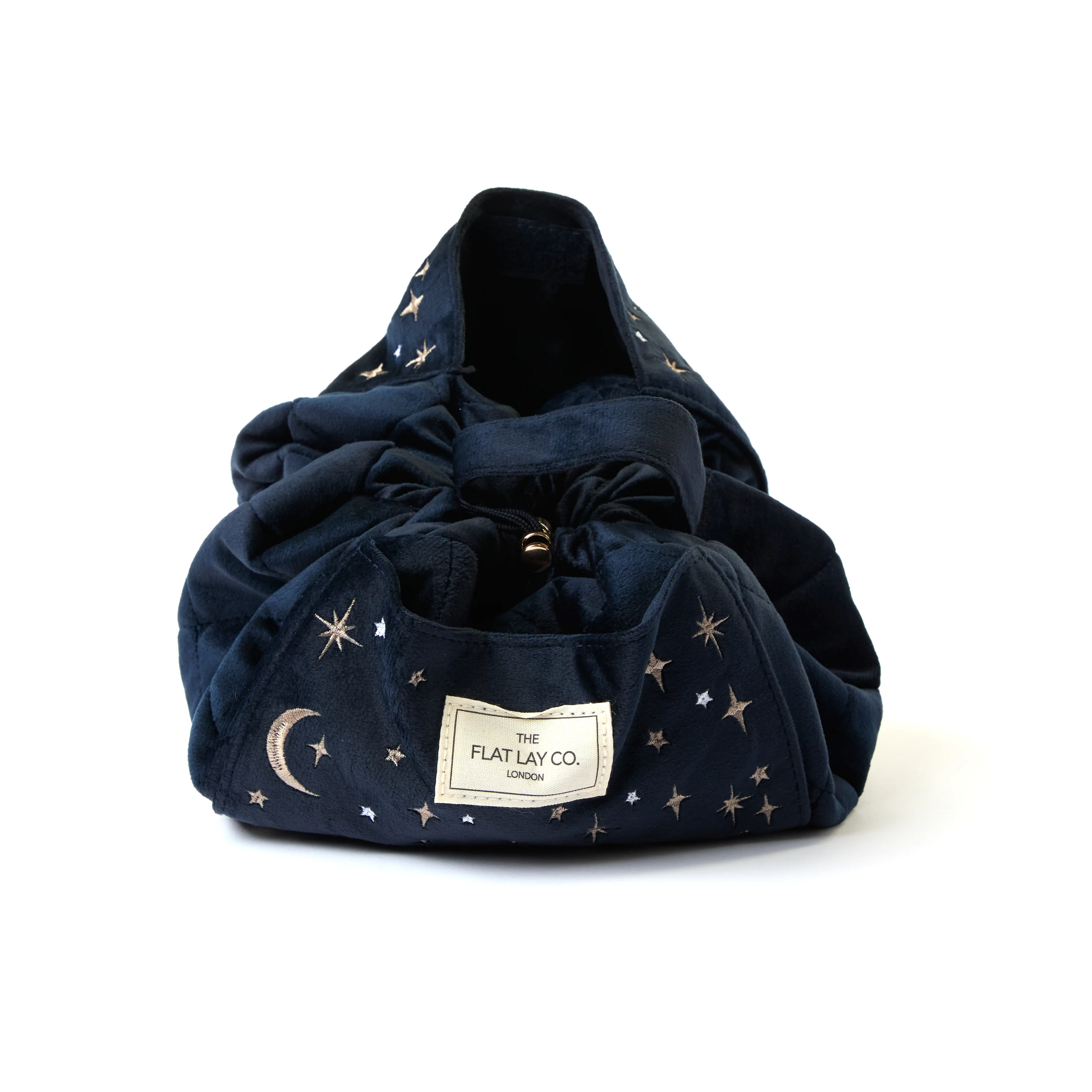 Drawstring Flat Lay Makeup Bag - Celestial Blue Embroidered Velvet - Image 3