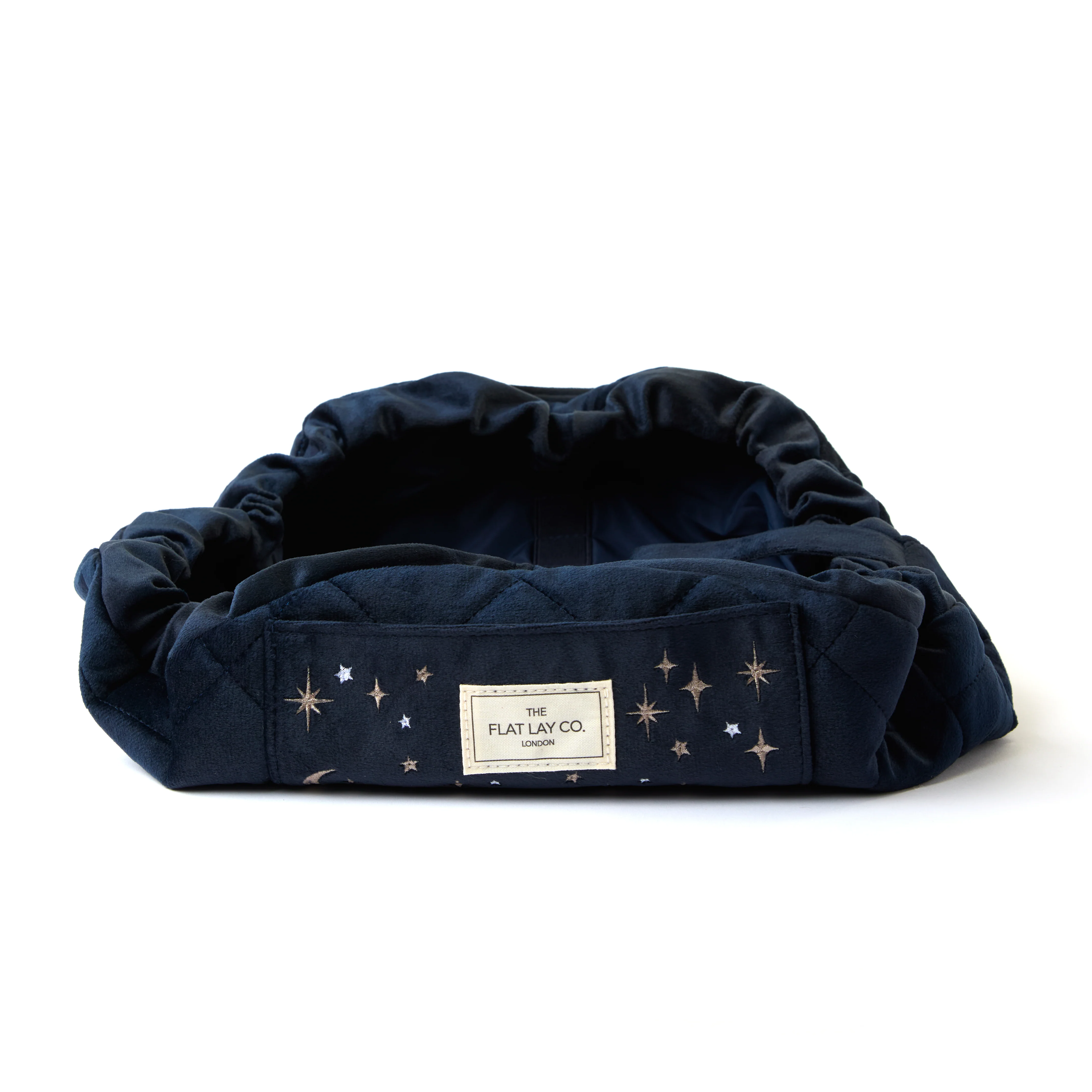 Drawstring Flat Lay Makeup Bag - Celestial Blue Embroidered Velvet - Image 4