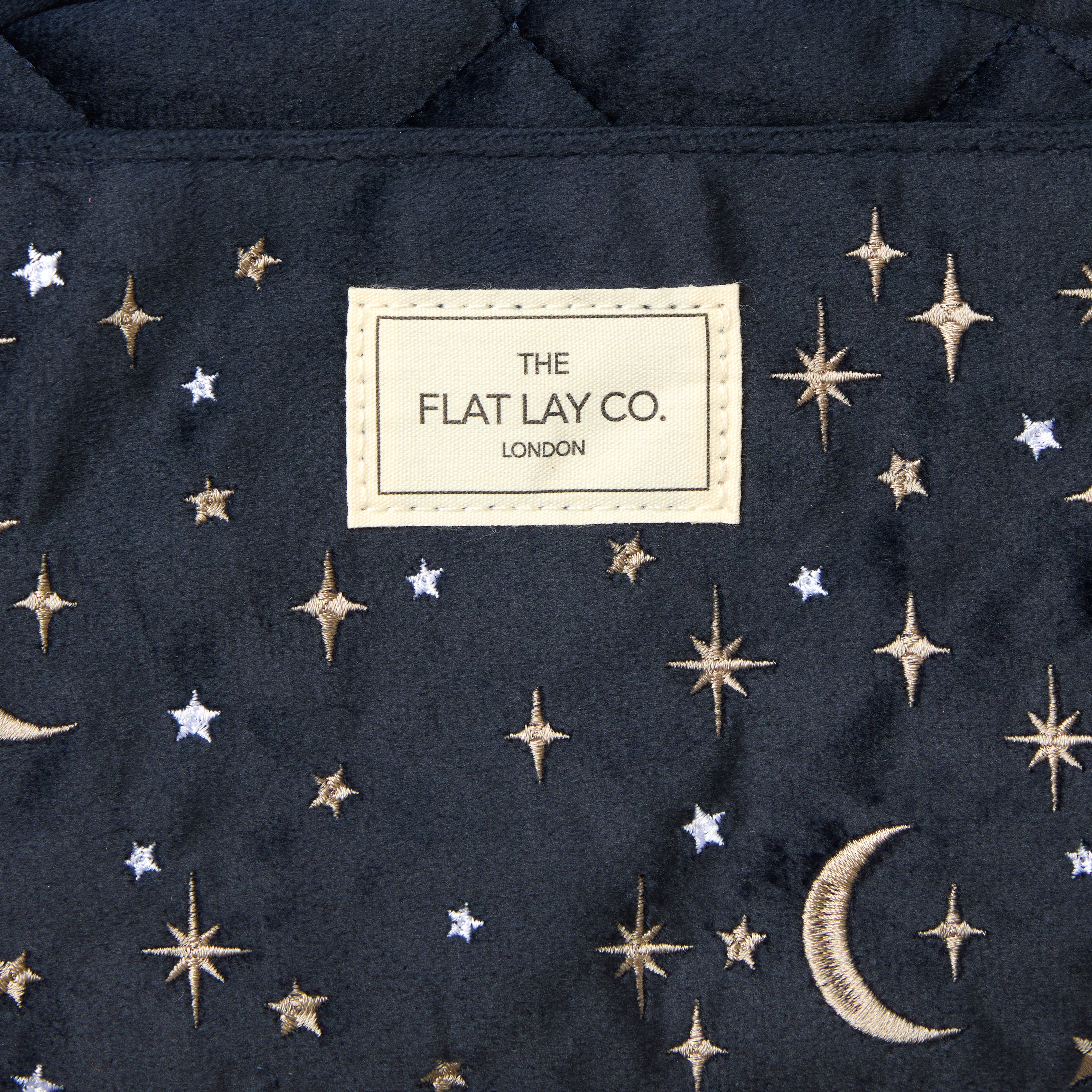 Drawstring Flat Lay Makeup Bag - Celestial Blue Embroidered Velvet - Image 5