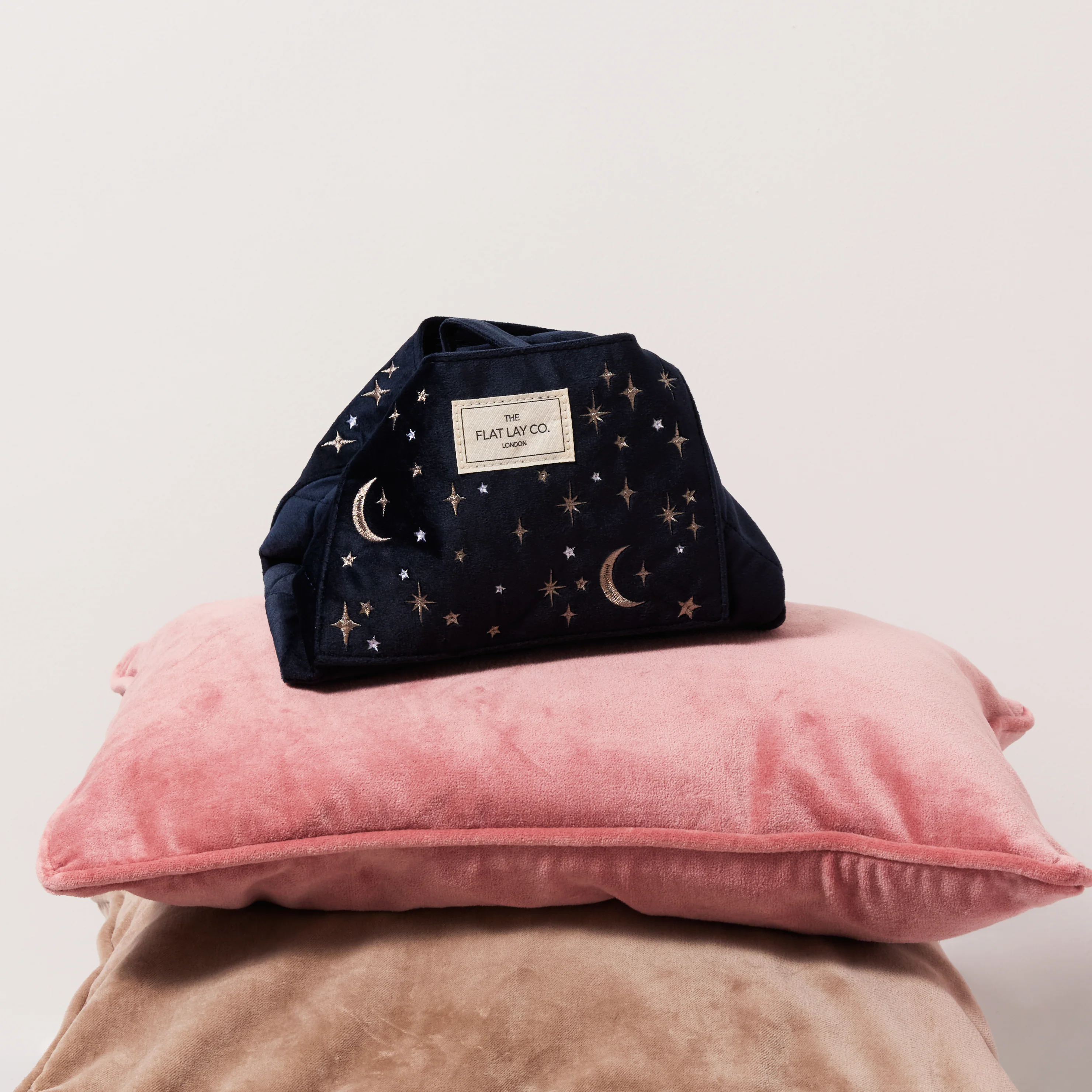 Drawstring Flat Lay Makeup Bag - Celestial Blue Embroidered Velvet - Image 6