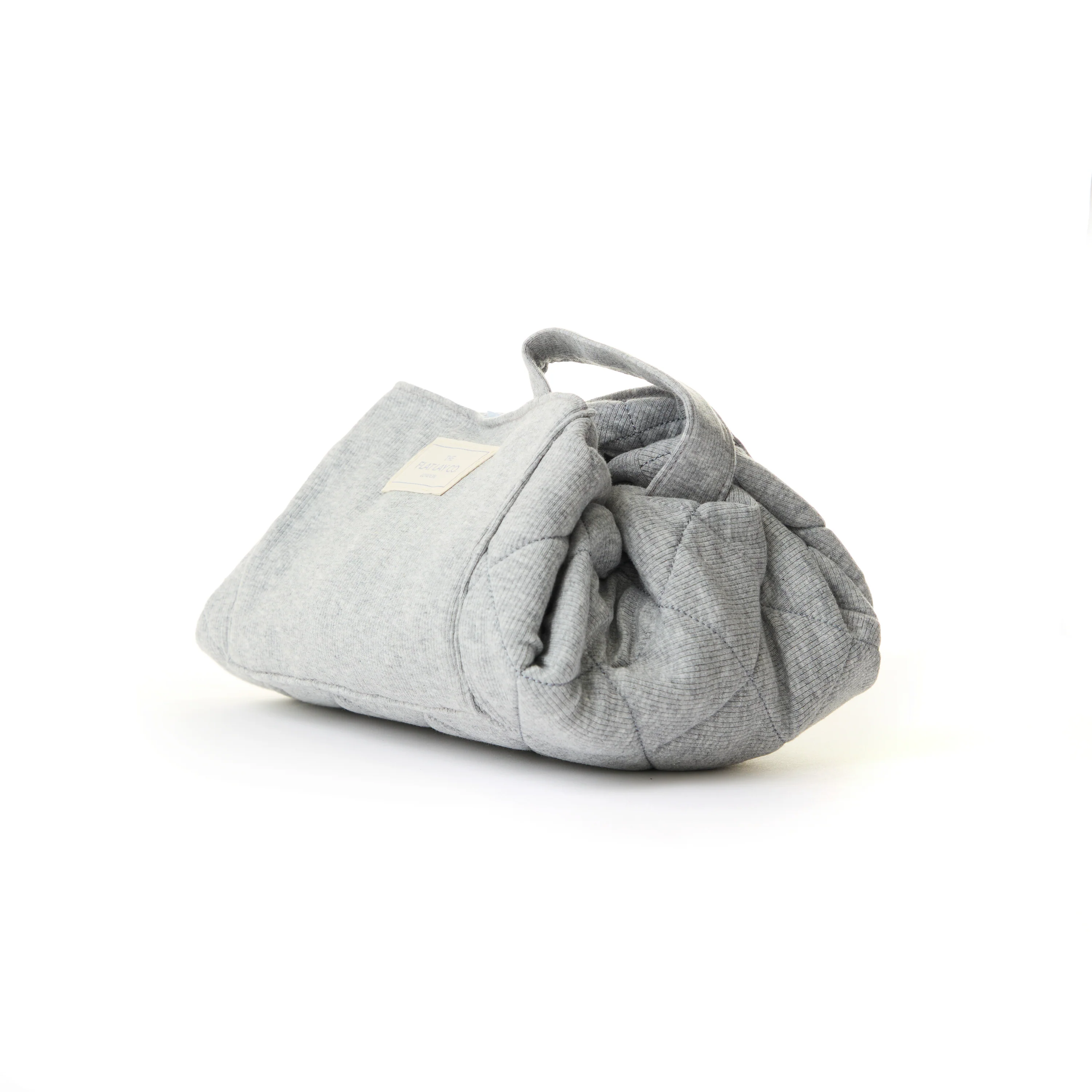 Drawstring Makeup Bag - Cotton Ribbed Grey - Image 7