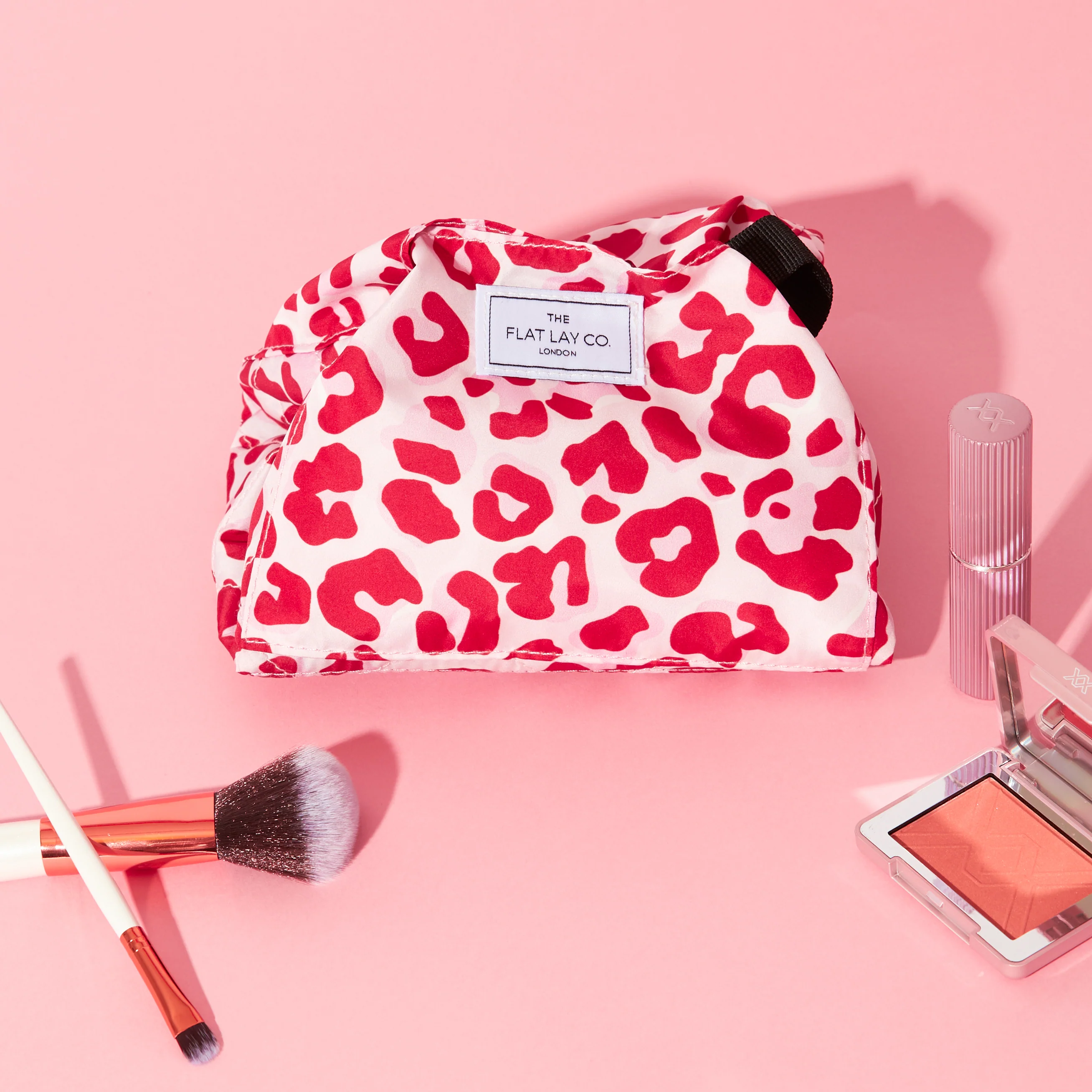 Drawstring Flat Lay Makeup Bag - Pink Leopard Print - Image 7