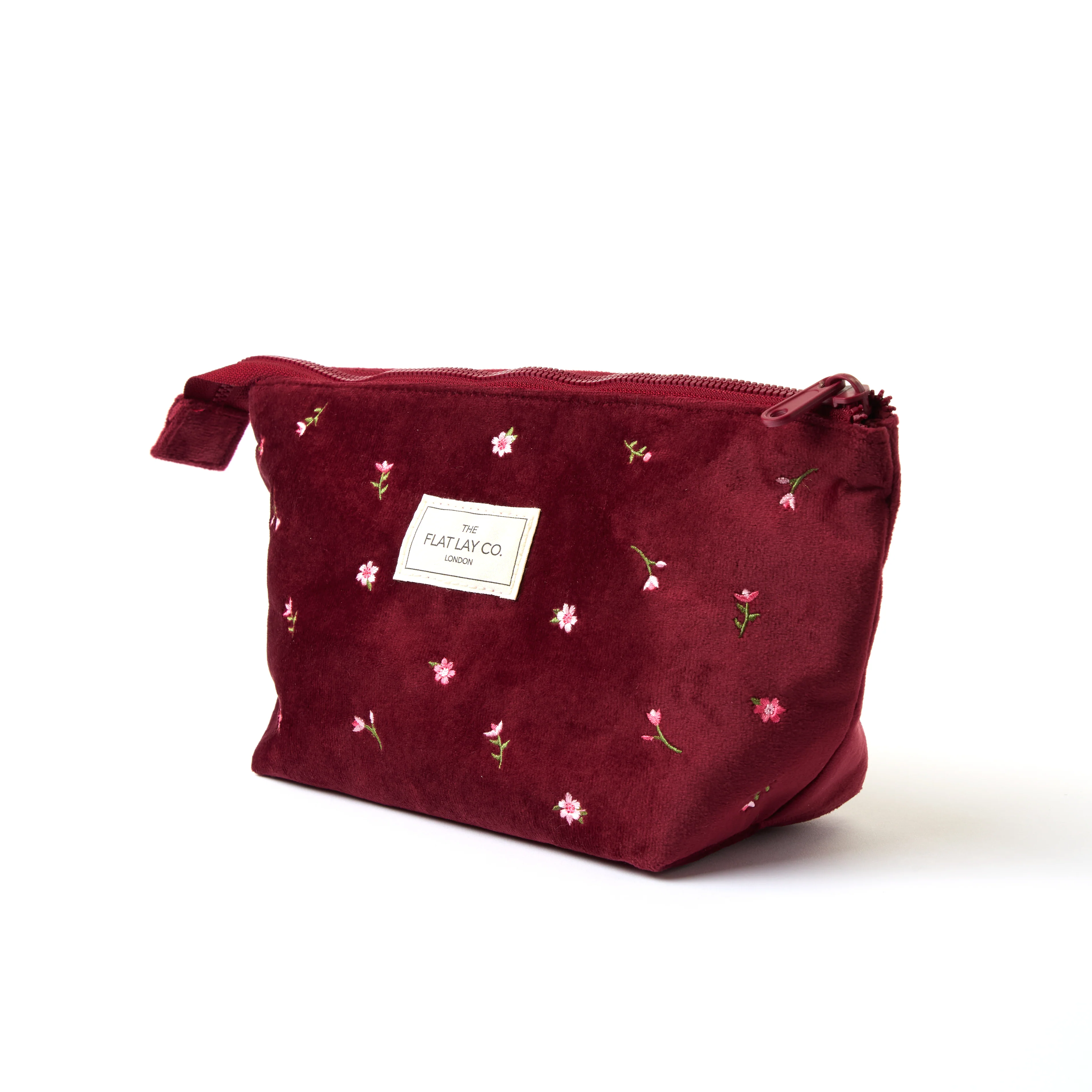 Essential Makeup Pouch - Ditsy Roses Burgundy Embroidered Velvet - Image 3