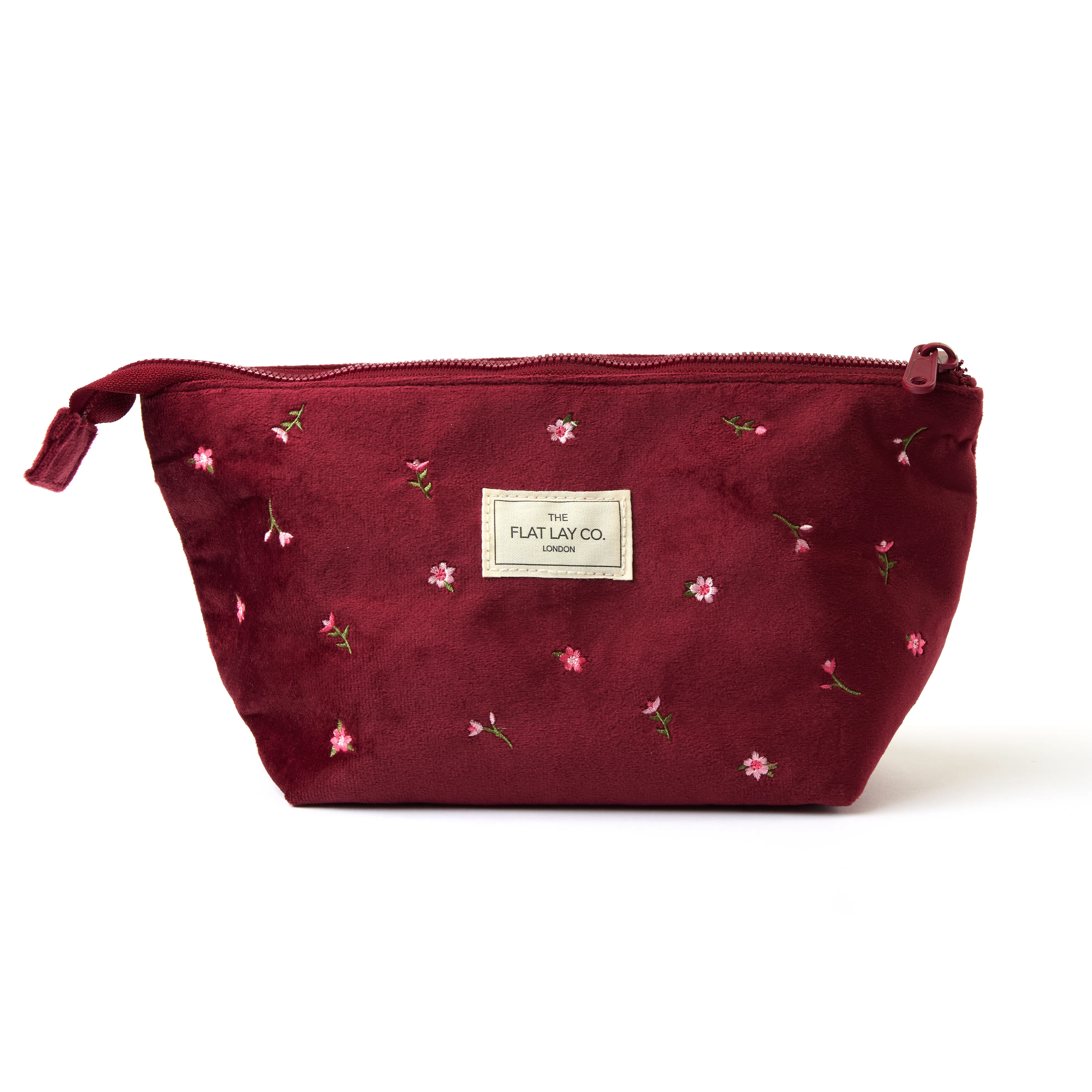 Essential Makeup Pouch - Ditsy Roses Burgundy Embroidered Velvet - Image 5