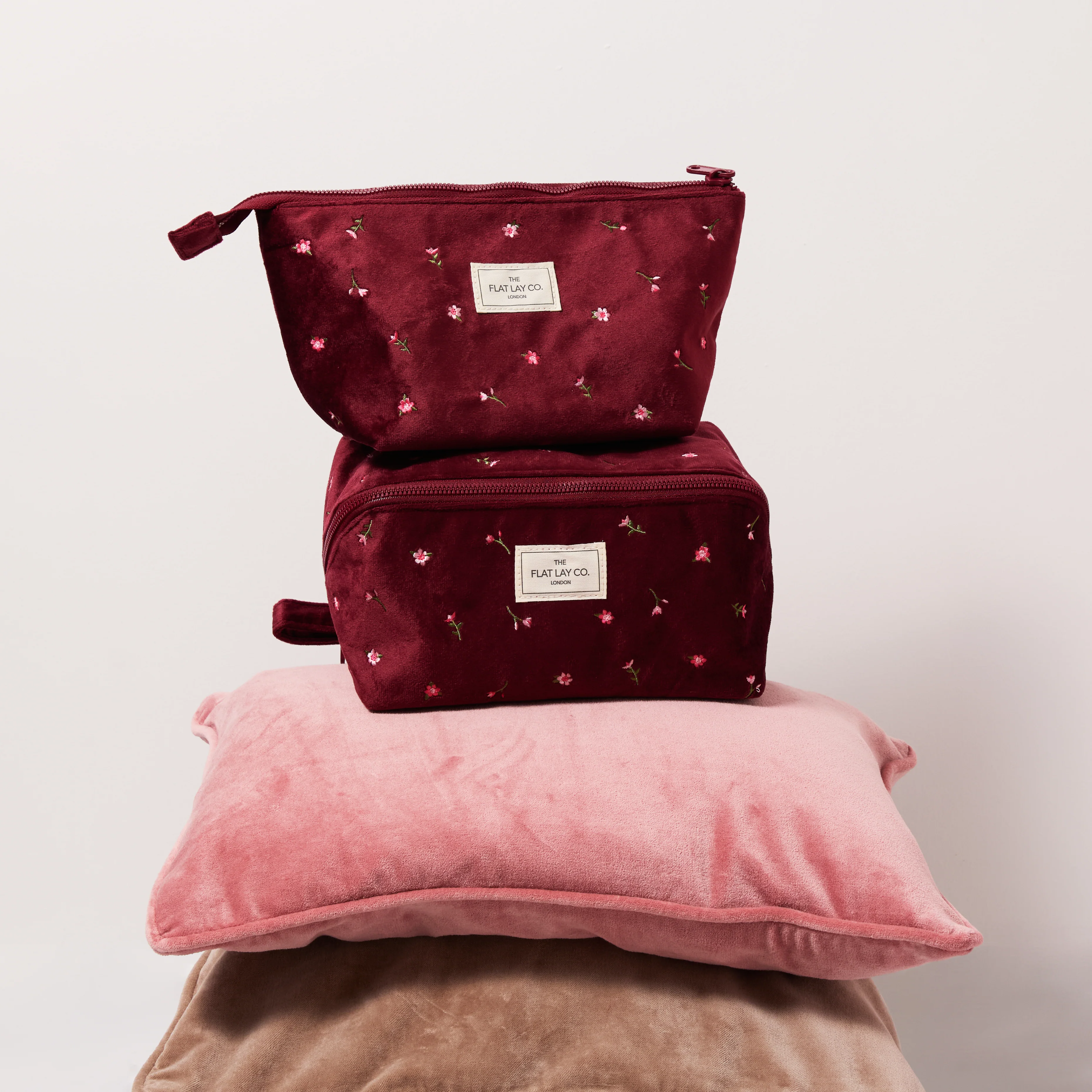 Essential Makeup Pouch - Ditsy Roses Burgundy Embroidered Velvet - Image 9