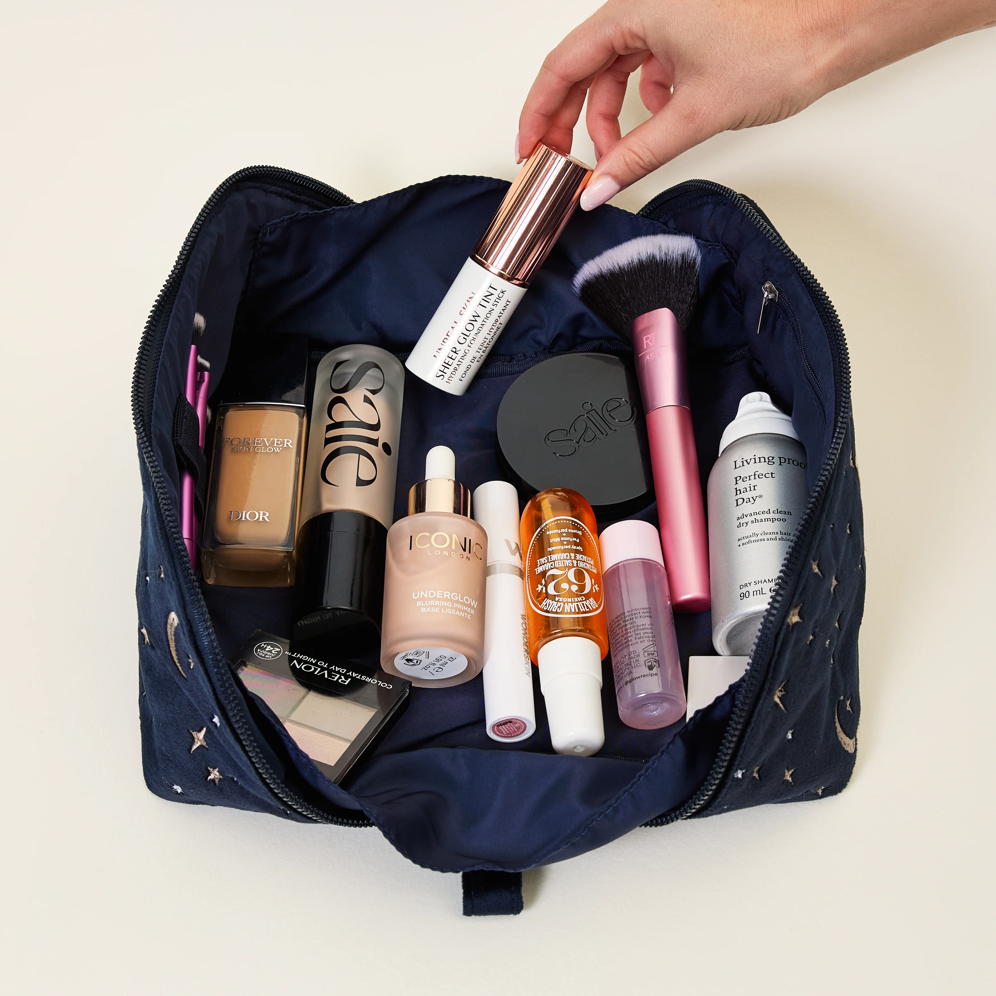 Flat Lay Makeup Box Bag - Celestial Blue Embroidered Velvet - Image 5