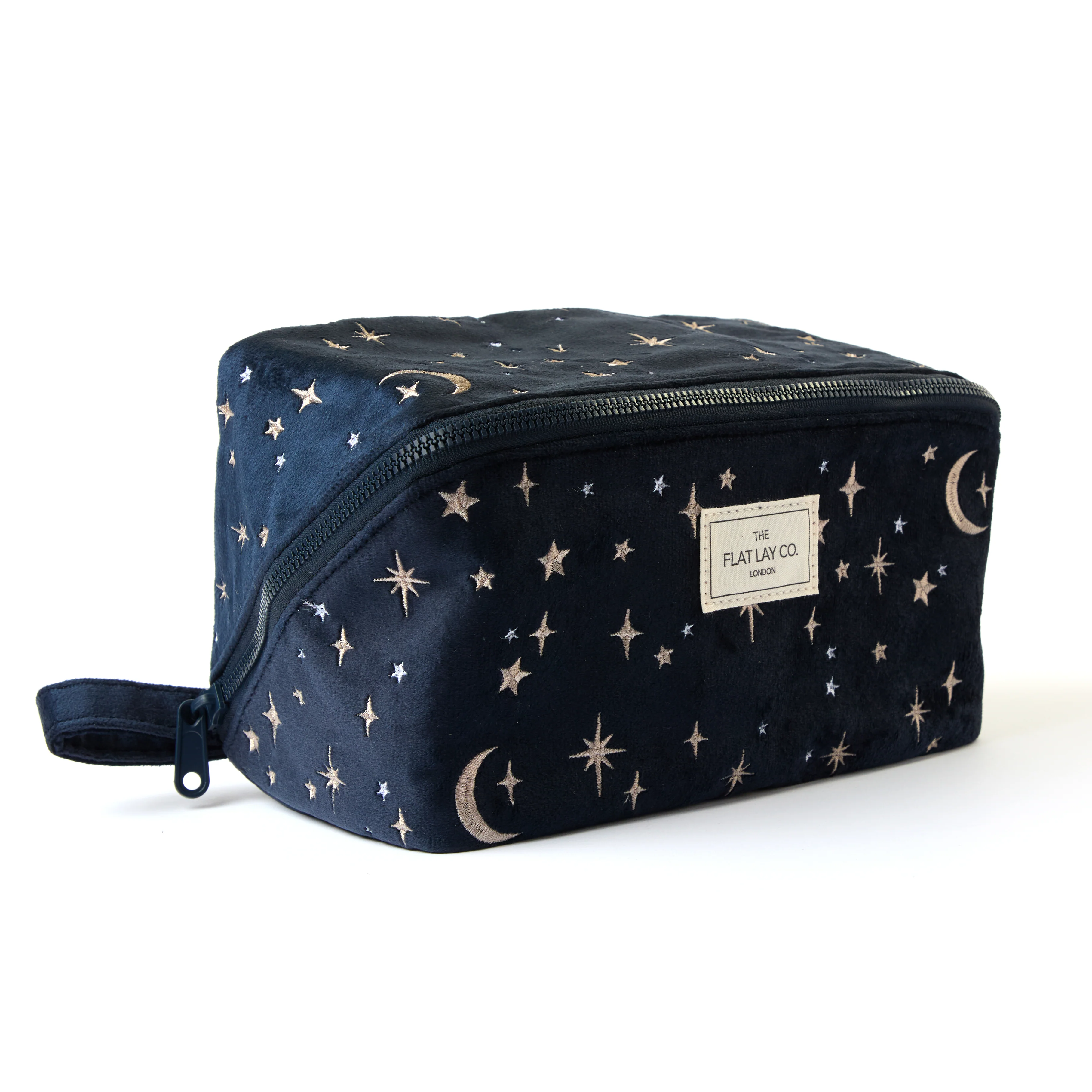 Flat Lay Makeup Box Bag - Celestial Blue Embroidered Velvet - Image 6