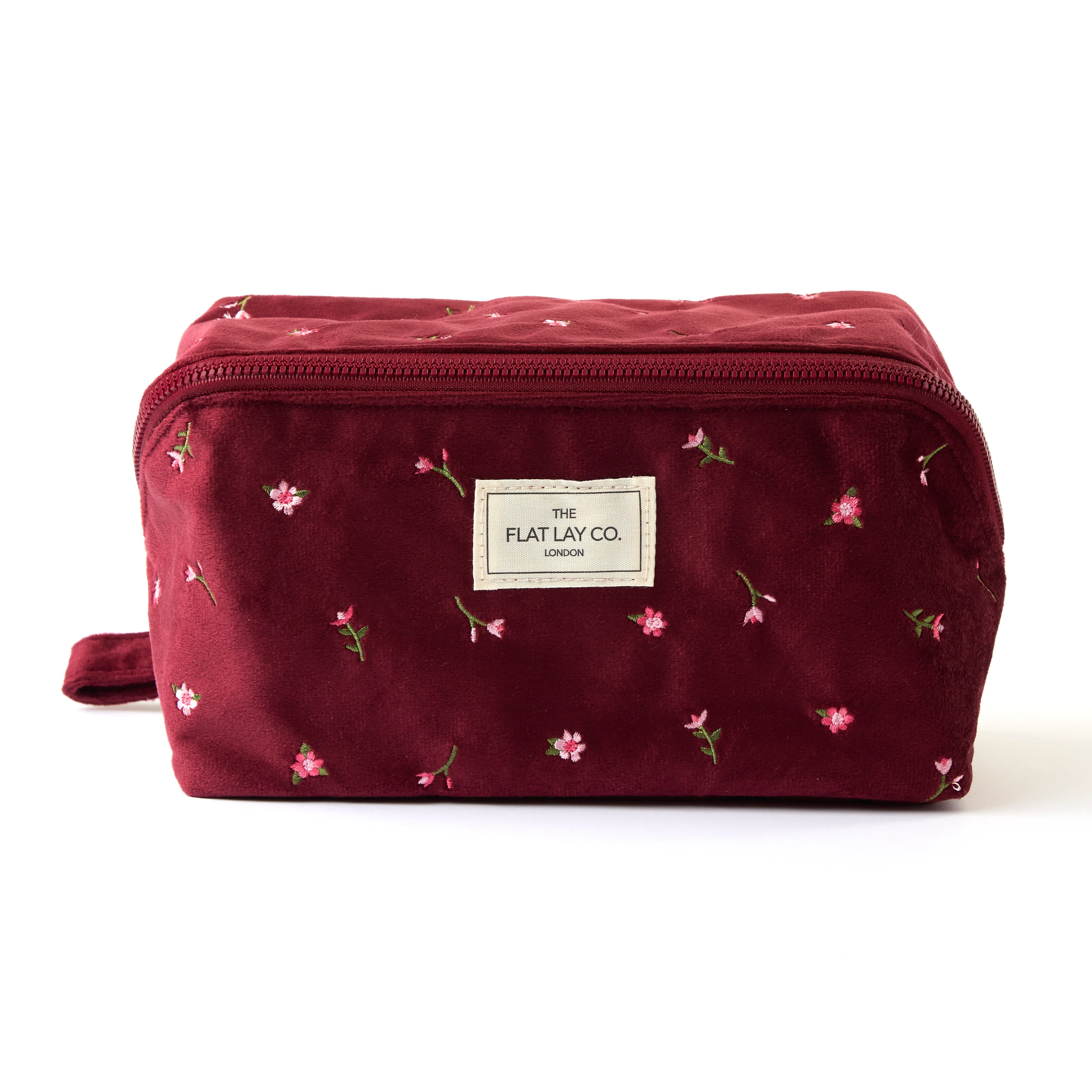 Flat Lay Makeup Box Bag - Ditsy Roses Burgundy Embroidered Velvet - Image 3