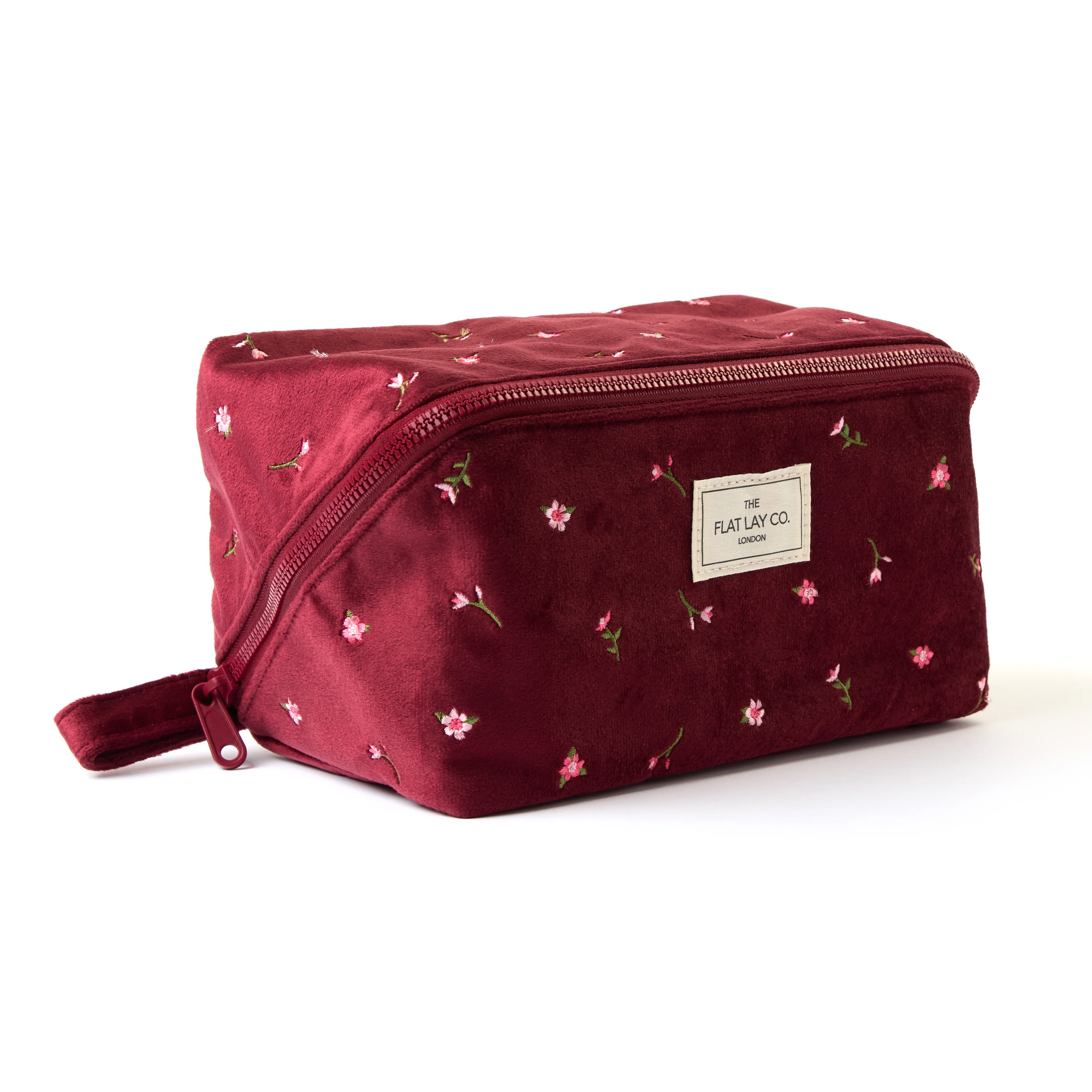 Flat Lay Makeup Box Bag - Ditsy Roses Burgundy Embroidered Velvet - Image 4