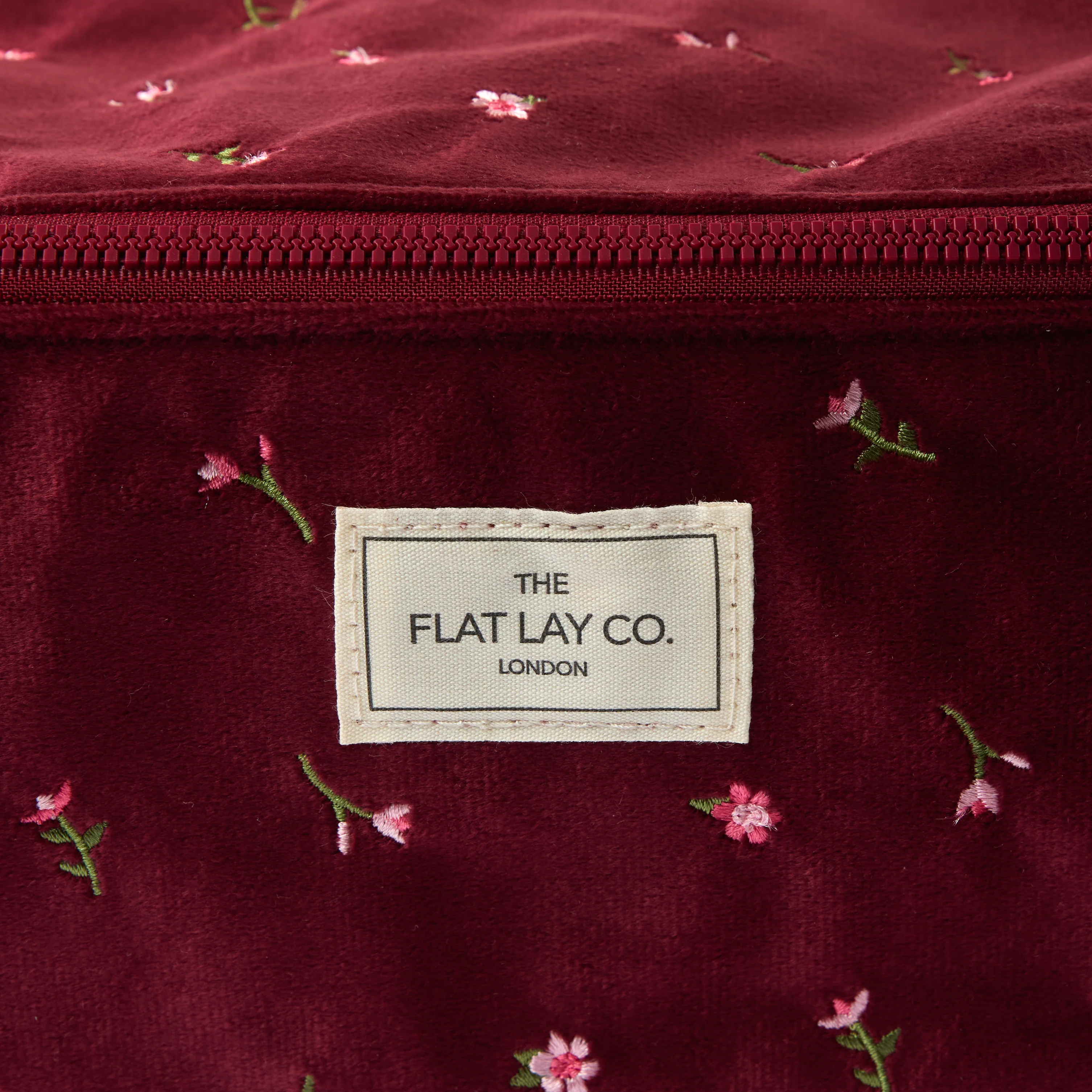 Flat Lay Makeup Box Bag - Ditsy Roses Burgundy Embroidered Velvet - Image 7