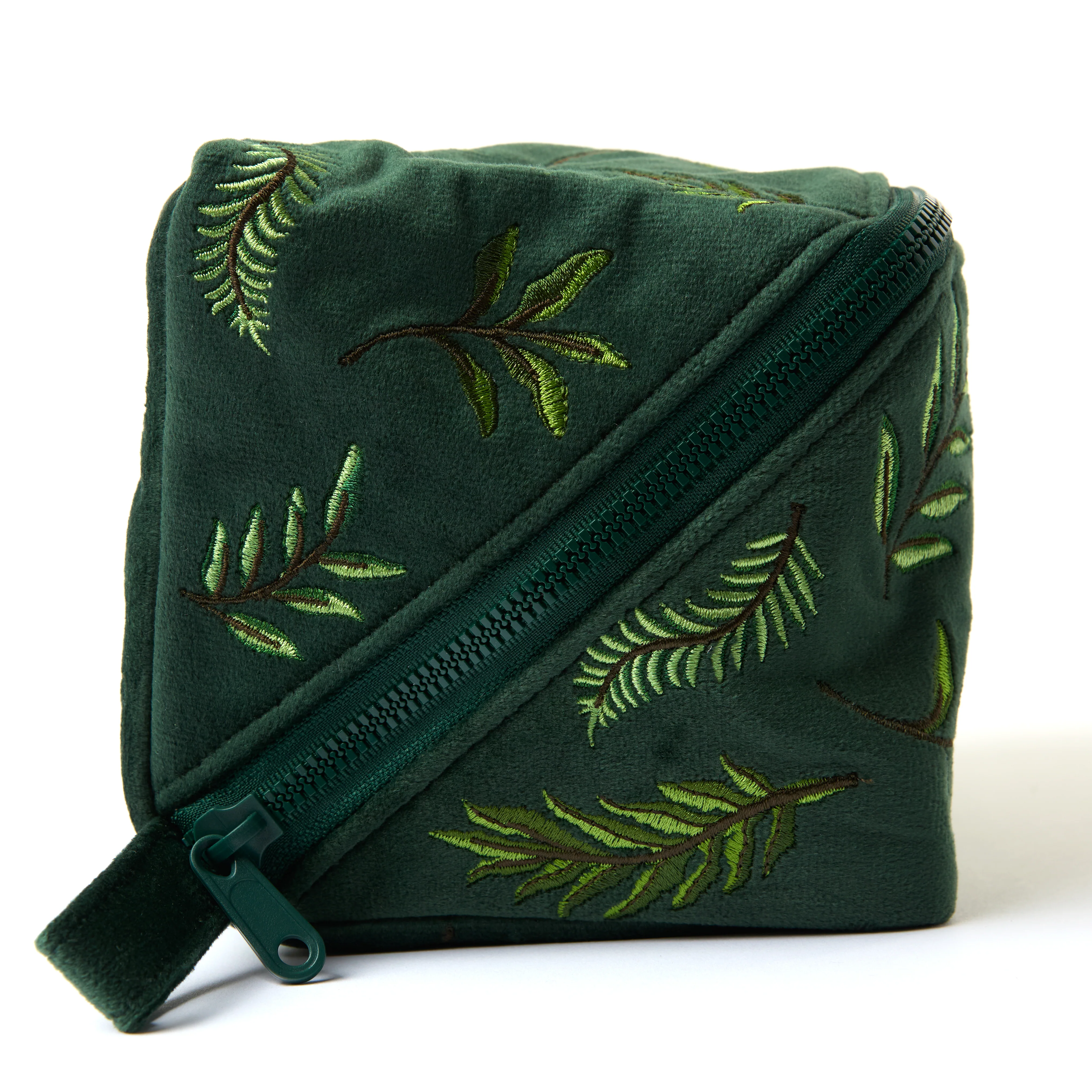 Flat Lay Makeup Box Bag - Green Leaves Embroidered Velvet - Image 7