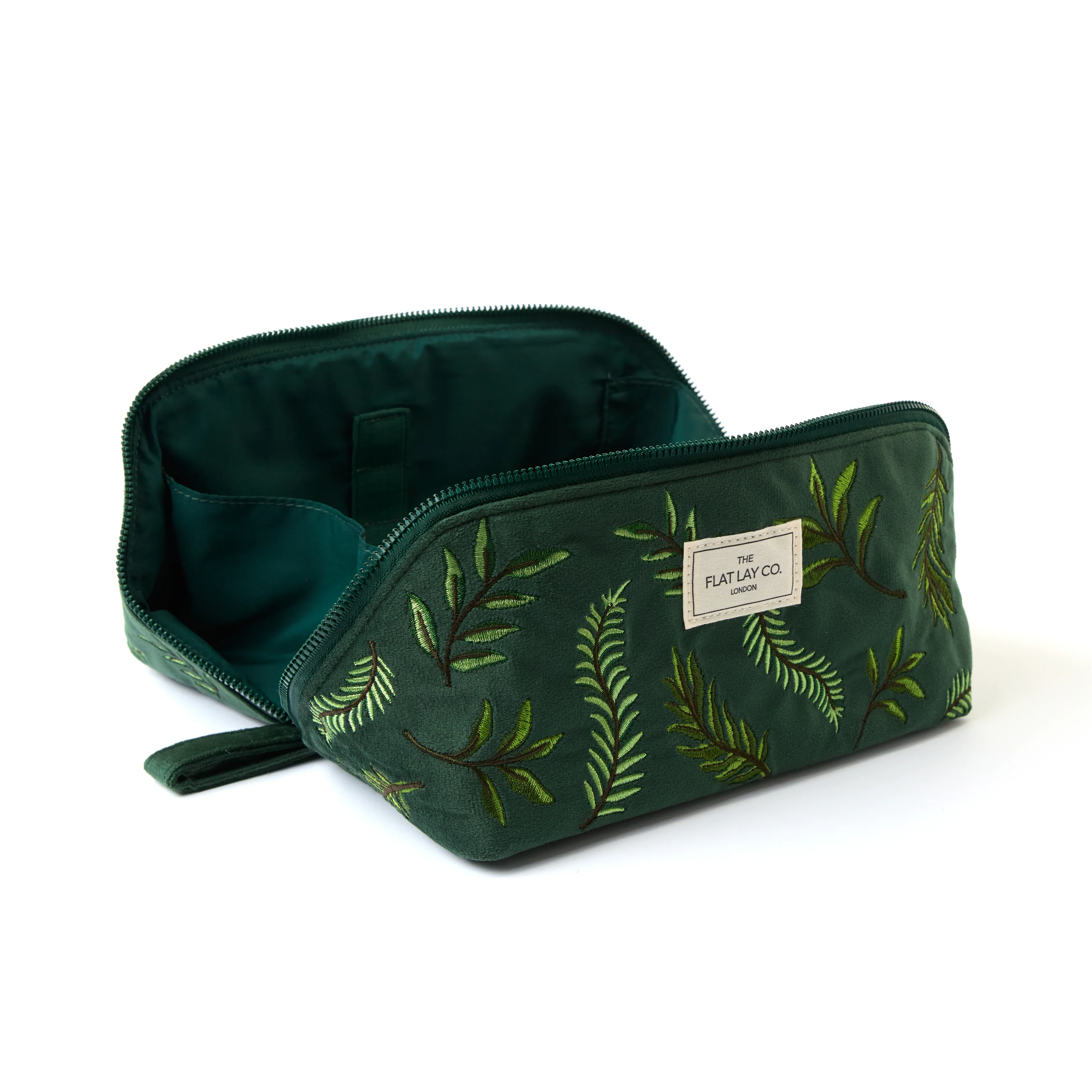 Flat Lay Makeup Box Bag - Green Leaves Embroidered Velvet - Image 8