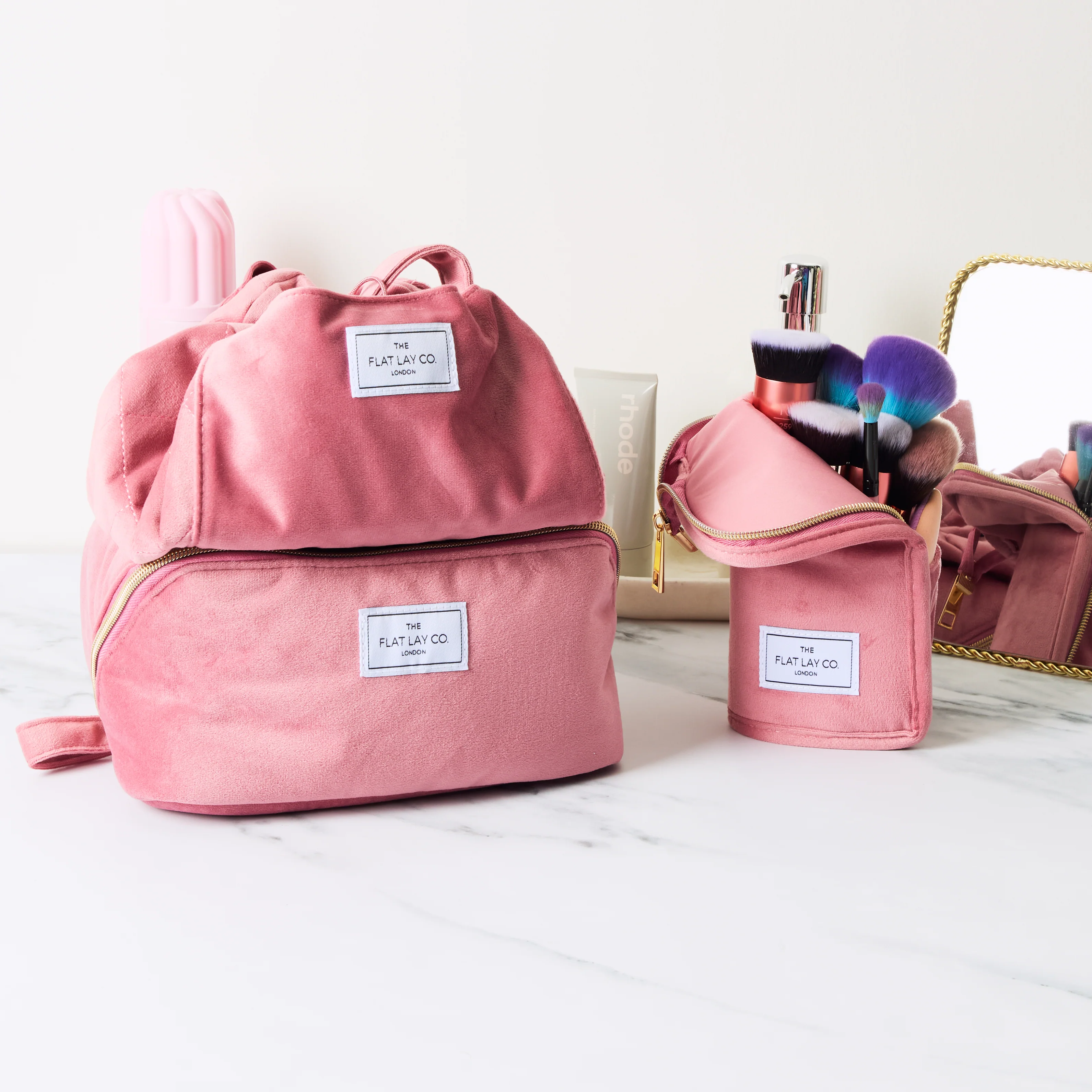 Flat Lay Makeup Box Bag - Pink Velvet - Image 5
