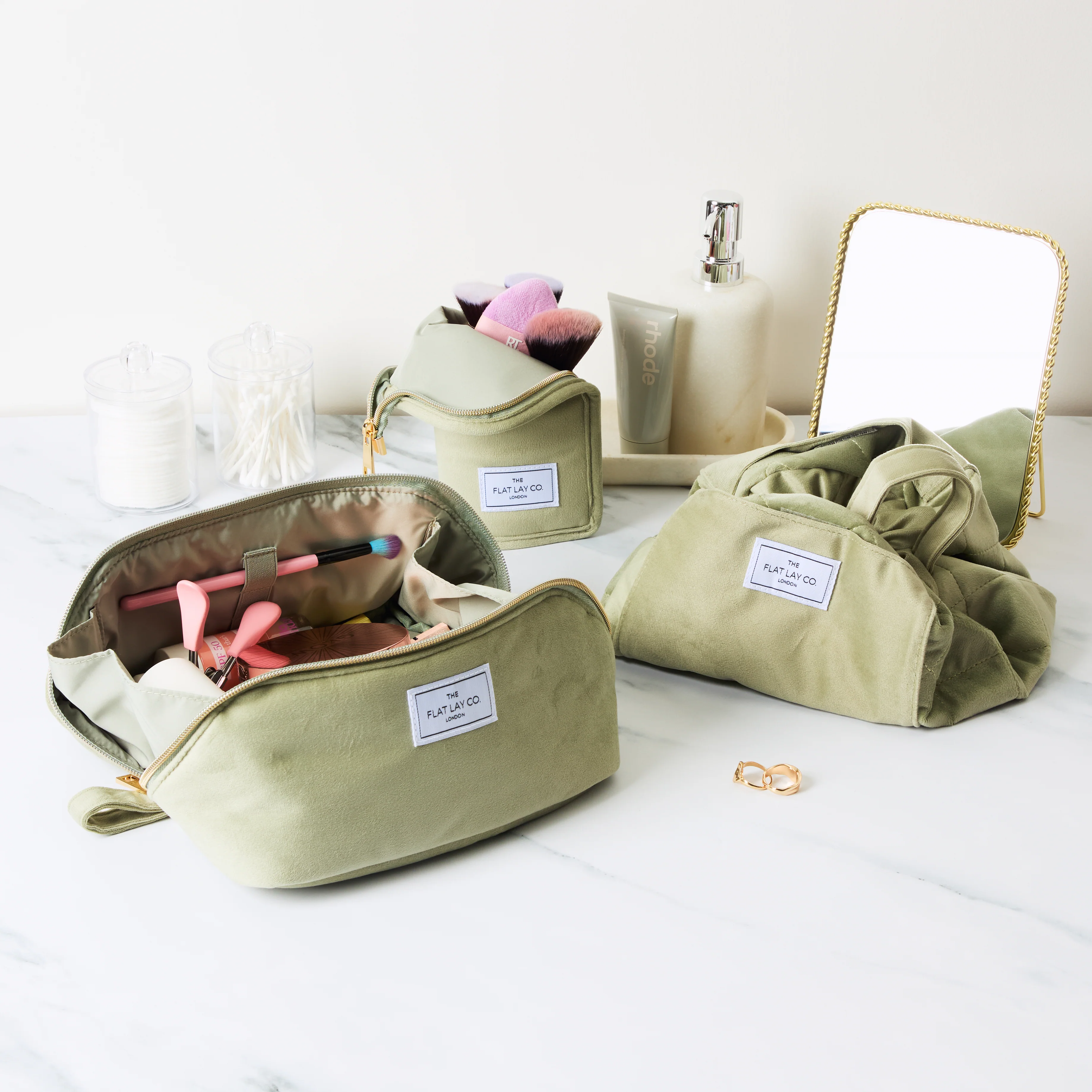 Flat Lay Makeup Box Bag - Sage Green Velvet - Image 4
