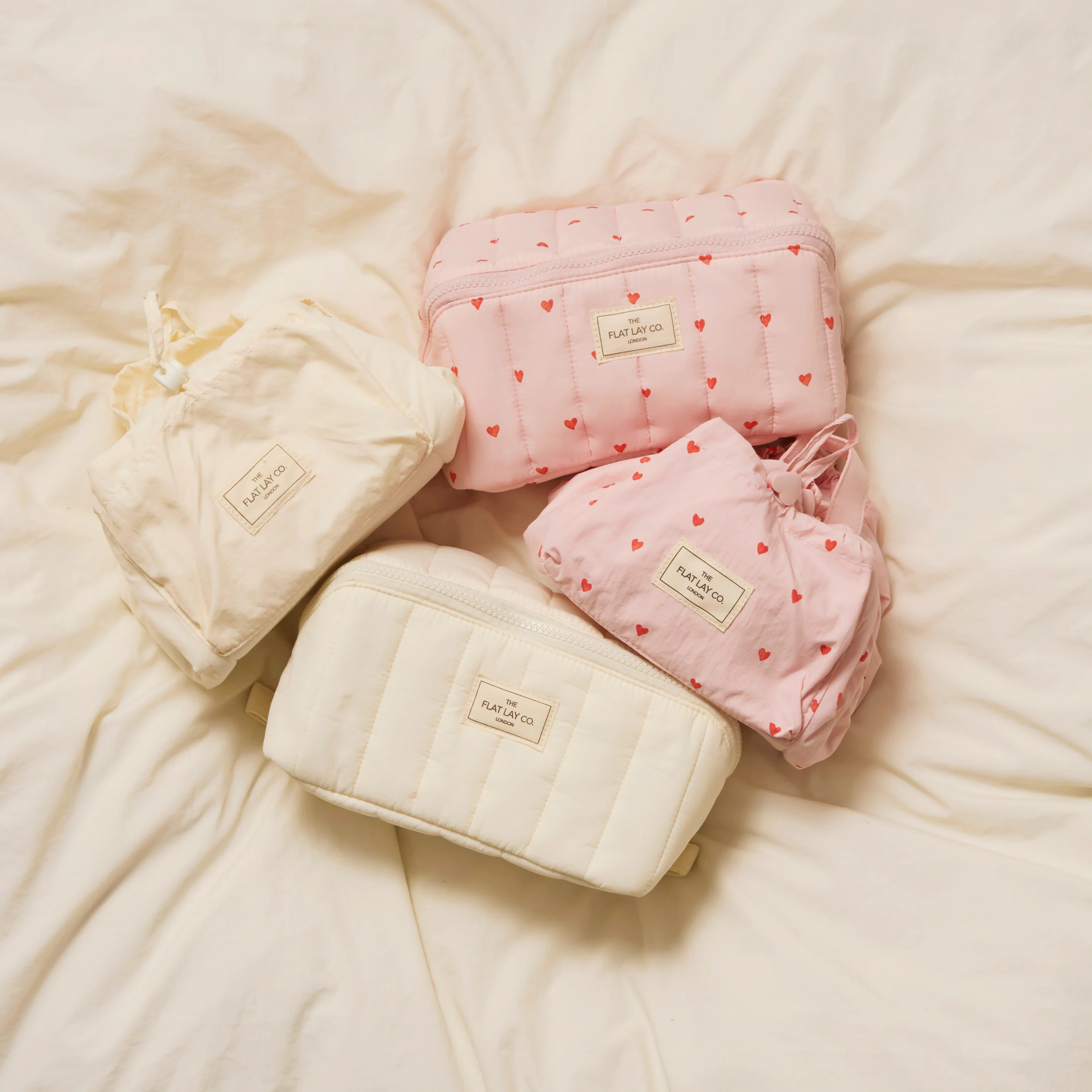 Parachute Drawstring Flat Lay Makeup Bag - Sweet Pink Hearts - Image 7
