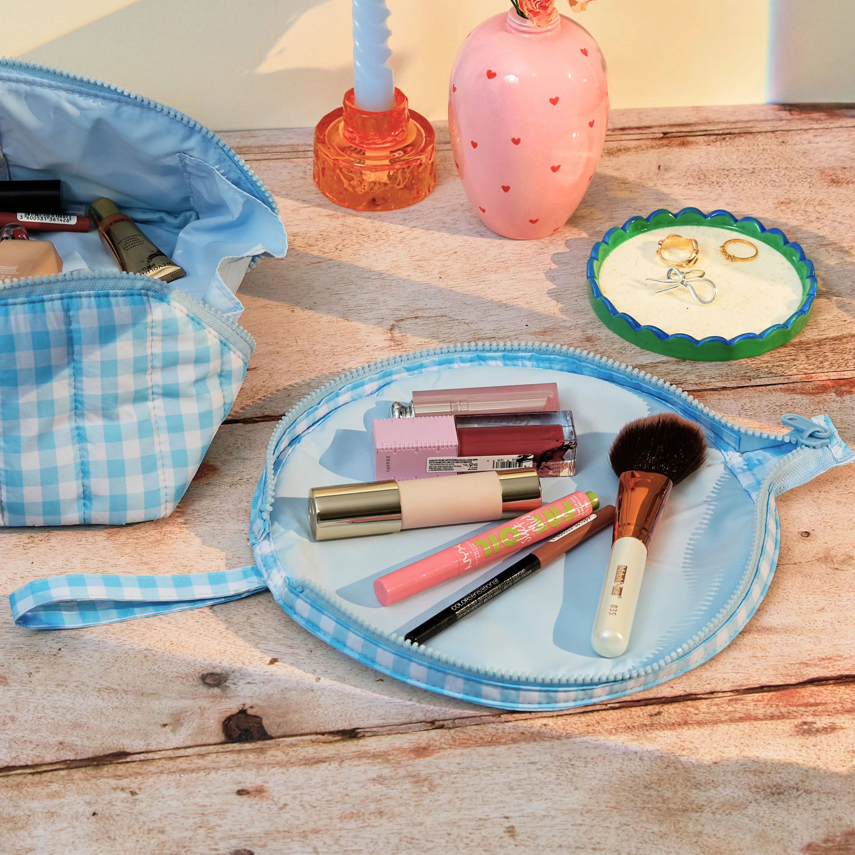 Parachute Lunar Flat Lay Makeup Pouch - Blue Gingham - Image 4