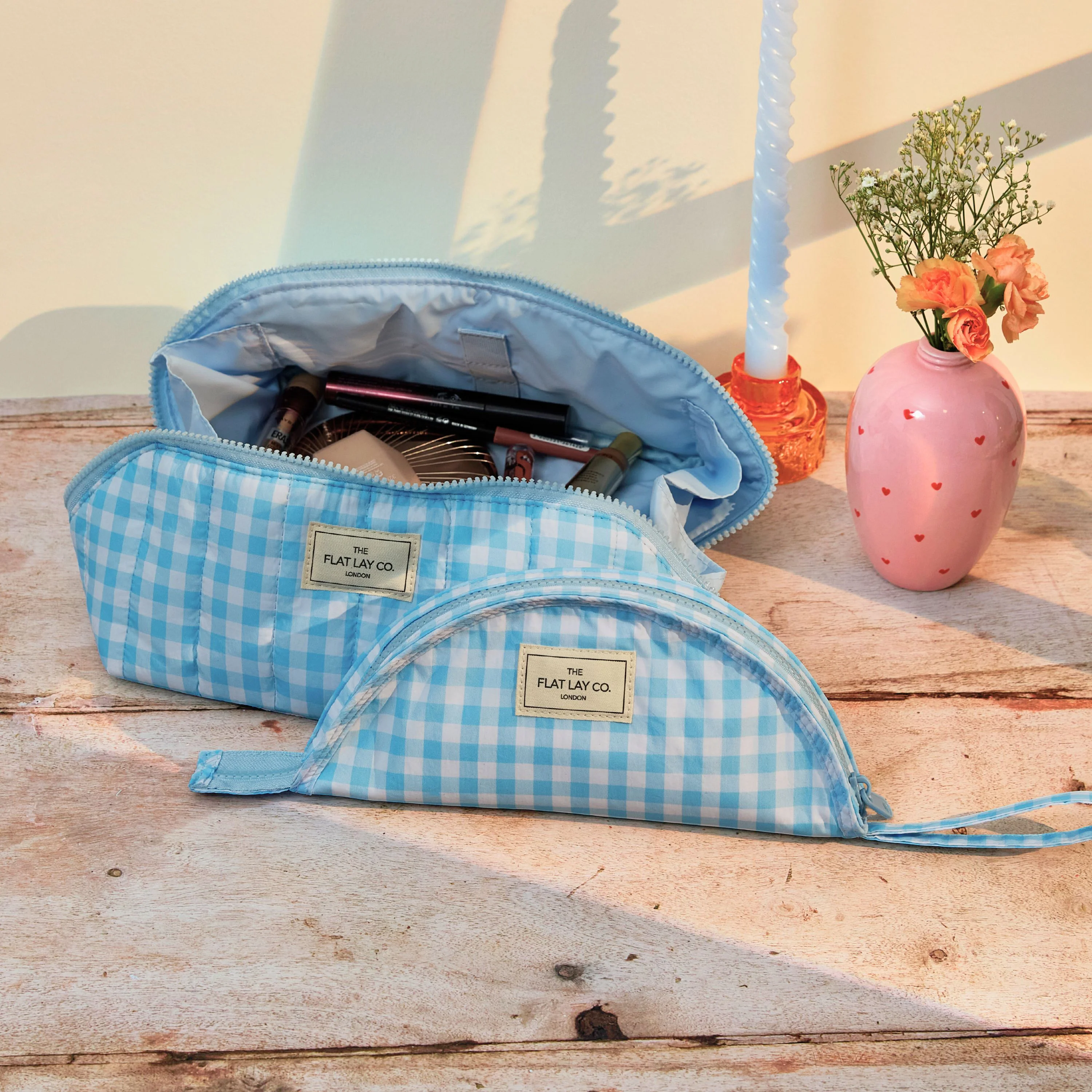 Parachute Lunar Flat Lay Makeup Pouch - Blue Gingham - Image 5