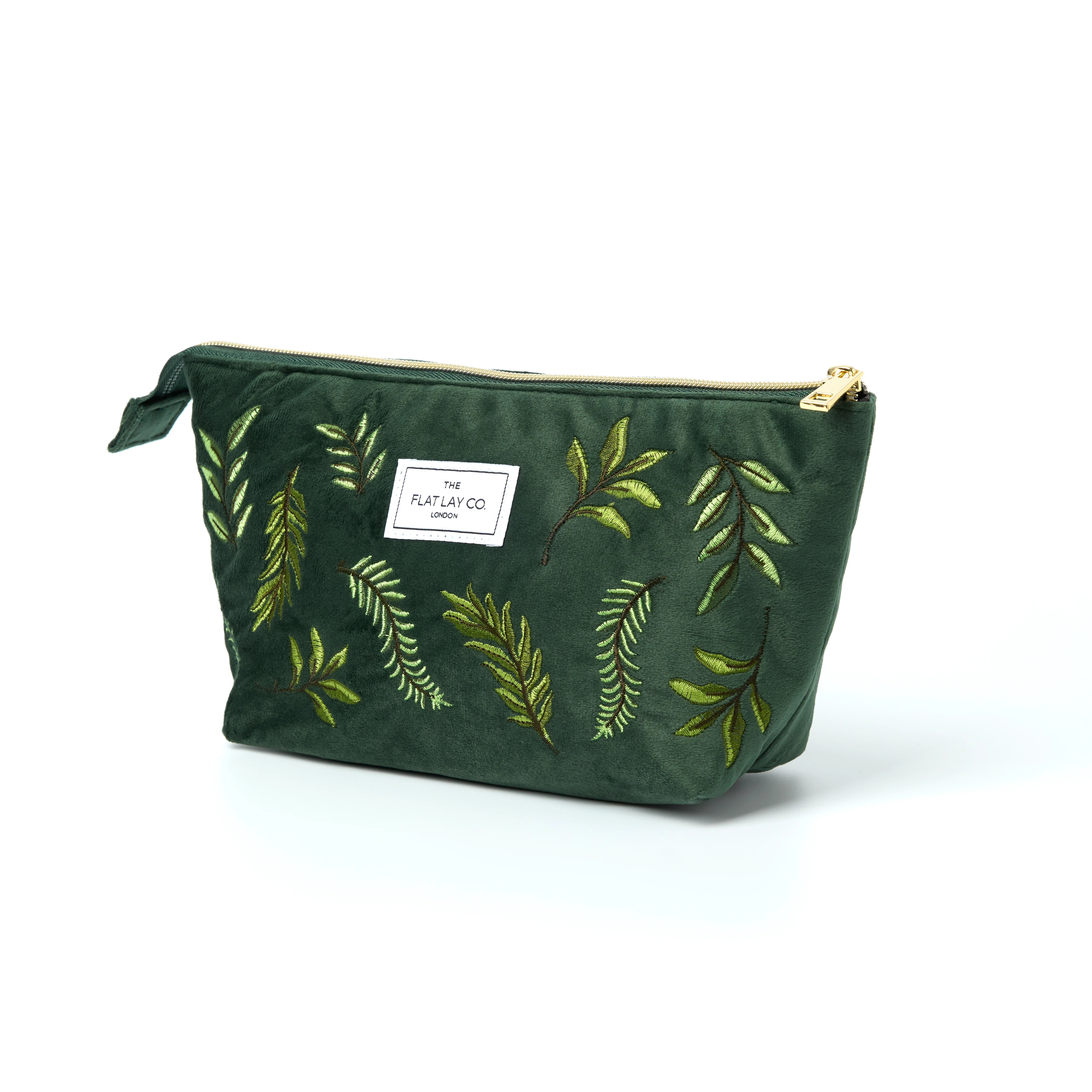 Essential Makeup Pouch - Green Leaves Embroidered Velvet