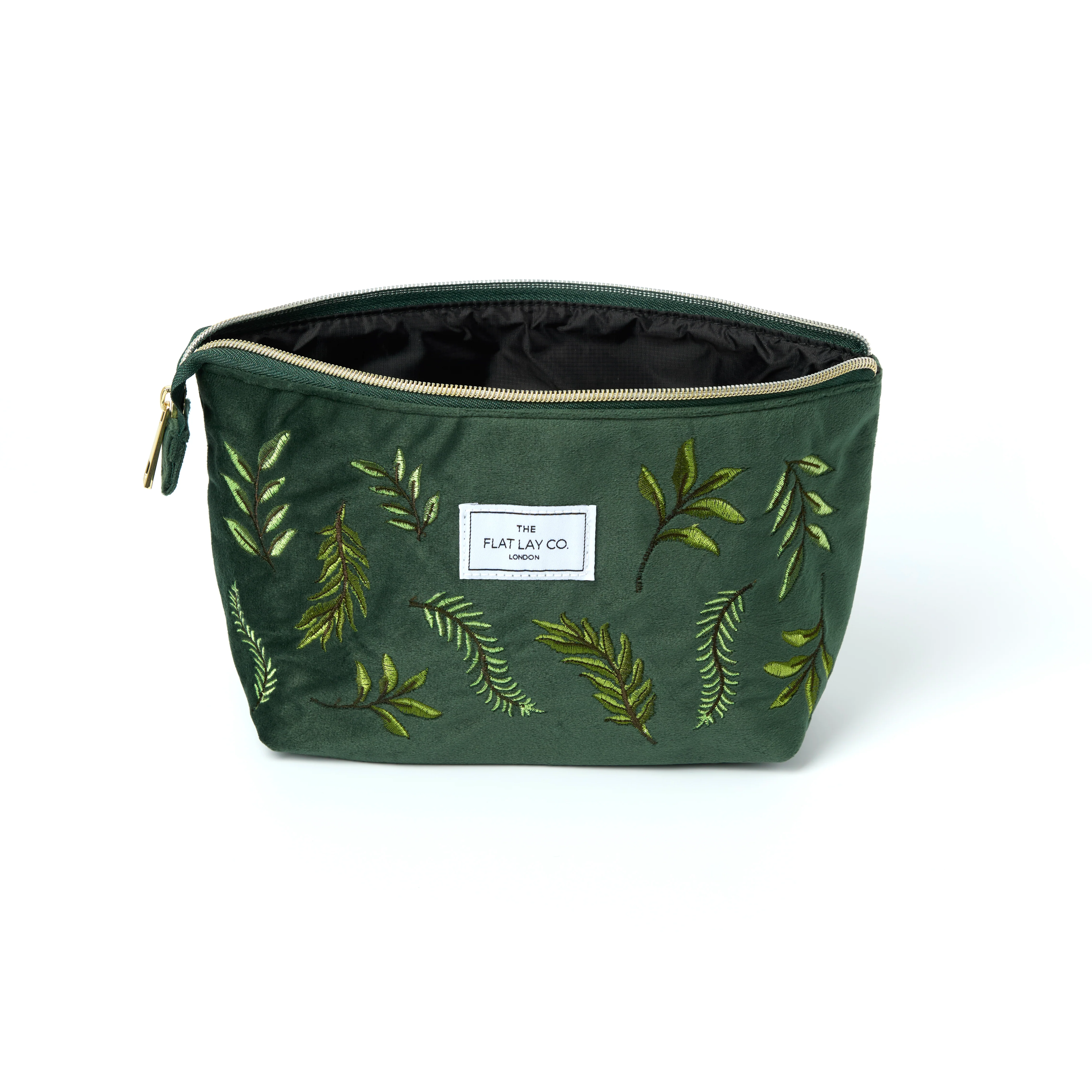 Essential Makeup Pouch - Green Leaves Embroidered Velvet - Image 4