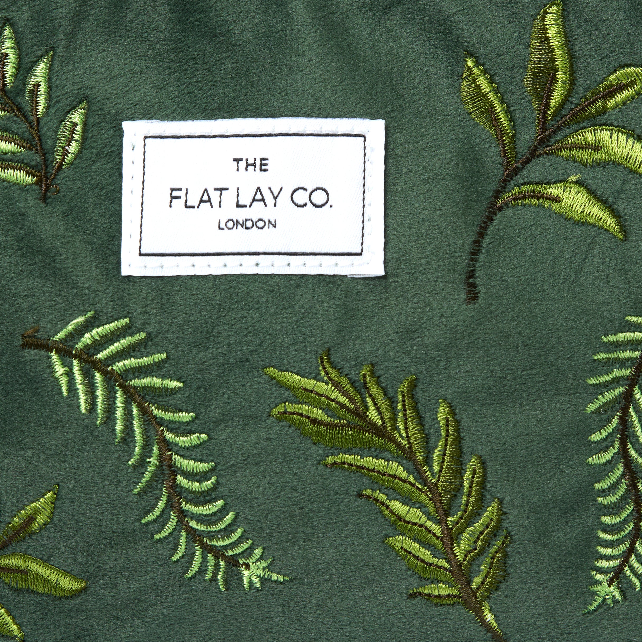Essential Makeup Pouch - Green Leaves Embroidered Velvet - Image 8