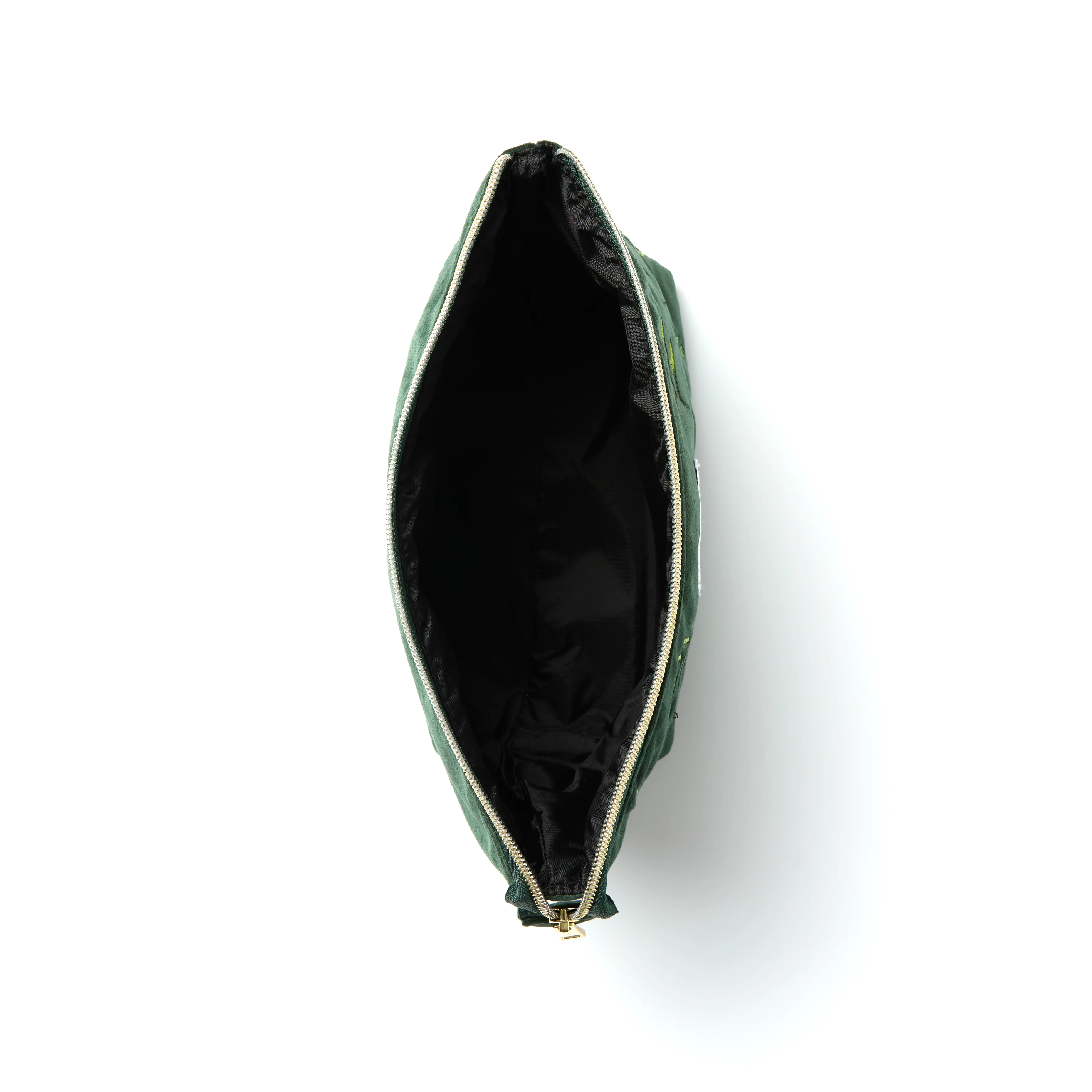 Essential Makeup Pouch - Green Leaves Embroidered Velvet - Image 9